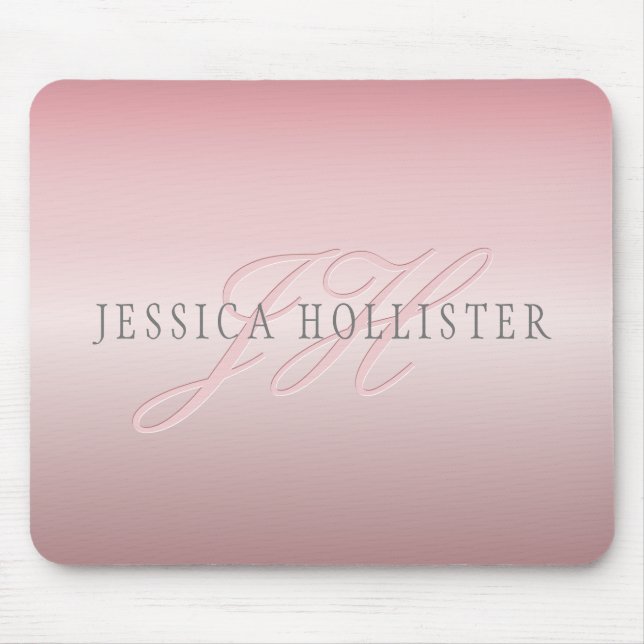 Name und Monogramm | Soft IMITATE Rose Gold Blush Mousepad (Vorne)