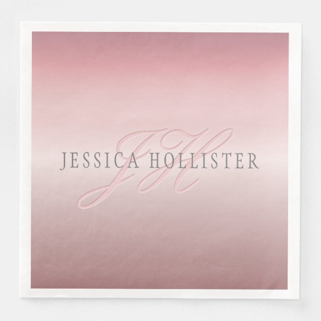 Name und Monogramm | Soft IMITATE Rose Gold Blush Serviette (Vorderseite)