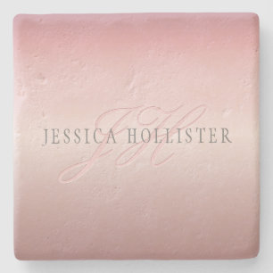 Name und Monogramm   Soft IMITATE Rose Gold Blush Steinuntersetzer