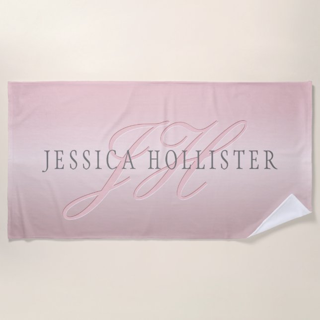 Name und Monogramm | Soft IMITATE Rose Gold Blush Strandtuch (Vorderseite)