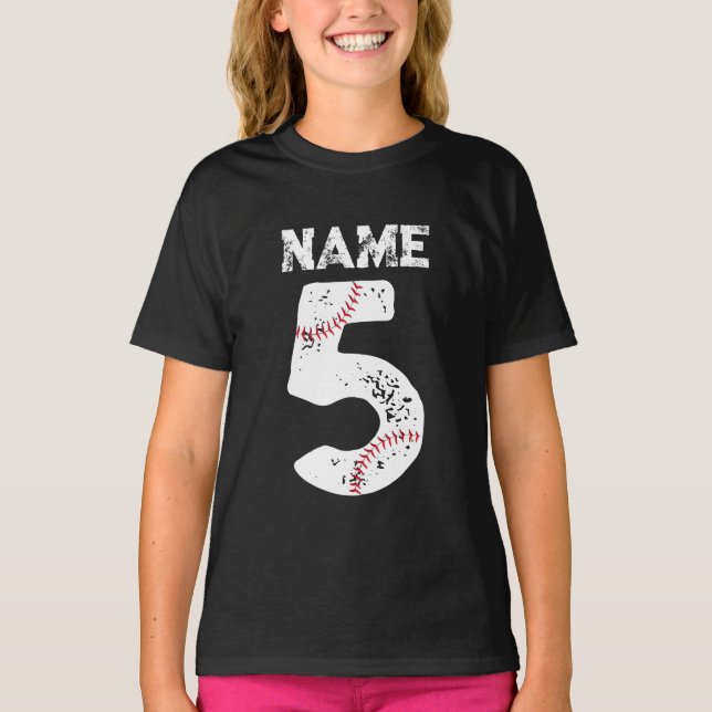 Name und Nummer 5 Baseball, Baseball-Team T-Shirt (Vorderseite)