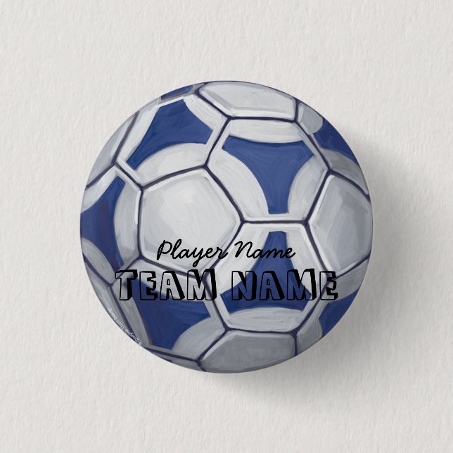 Name und Nummer des Fußball-Balls blau und weiß Button (Vorderseite)