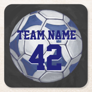 Name und Nummer des Fußball-Balls blau und weiß Rechteckiger Pappuntersetzer