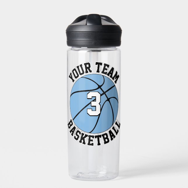 Name und Nummer des hellblauen Basketball-Spielert Trinkflasche (Vorderseite)