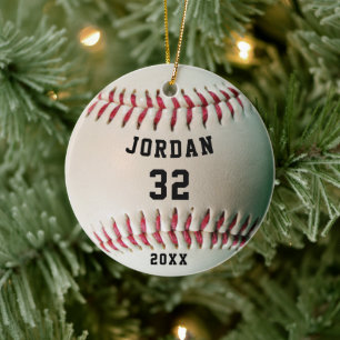 Name und Nummer des realistischen Baseball-Fotos Keramik Ornament