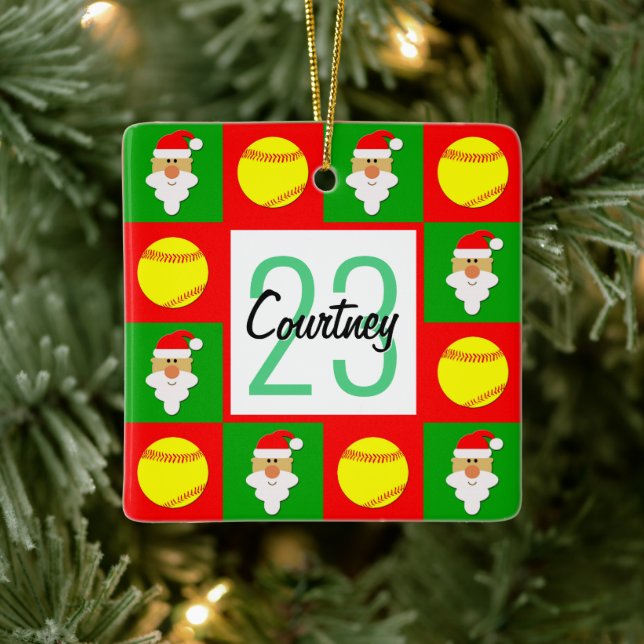 Name und Nummer des Softball-Players Keramikornament (Baum)