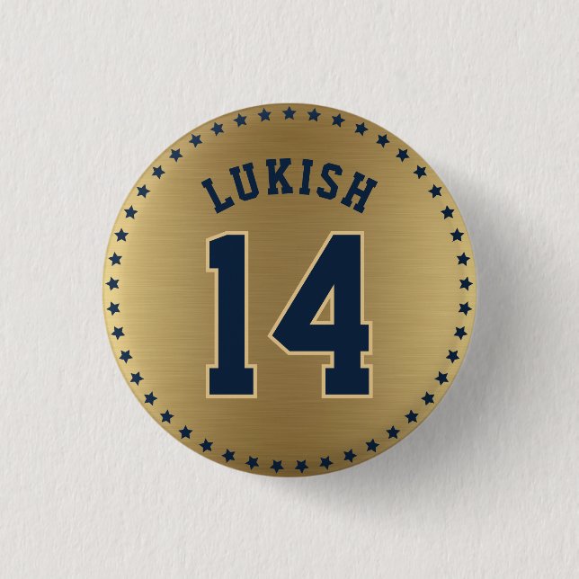 Name und Nummer Navy Blue und Gold Veteran Button (Vorderseite)
