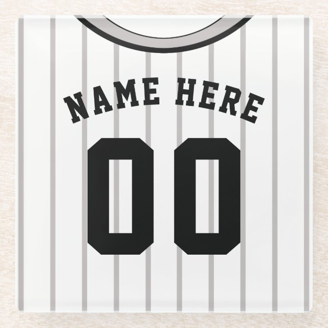 Name und Nummer Untersetzer Grau Pinstripe Basebal (Vorderseite)