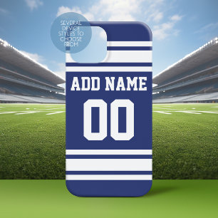 Name und Nummer von Blue und White Stripes Jersey Case-Mate iPhone 14 Hülle