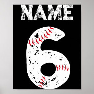 Name und nummeriertes 6 Baseball Baseball Team T-S Poster
