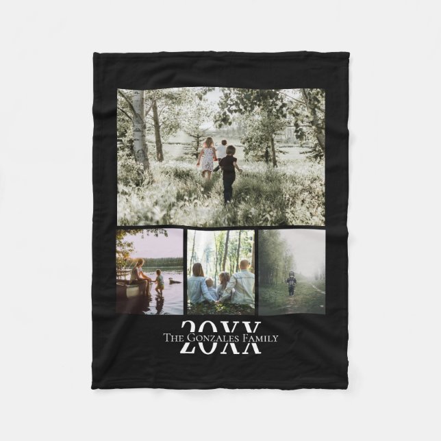Name und Personalisiertes Jahr der Fotocollage Fleecedecke (Vorderseite)