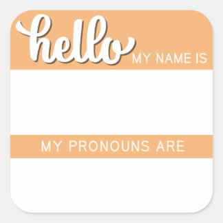 Name und Pronoun-Tag - Orange Square Quadratischer Aufkleber