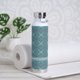 Name und Retro-Muster in aquamarin und grau Trinkflasche
