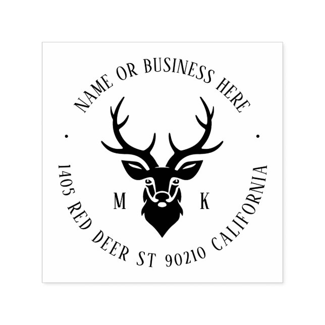 Name und Rücksendeadresse des Vintagen Hirschkopfe Permastempel (Design)