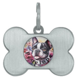 Name und süßer und lustiger Hund Blumen Aquarell Tiermarke