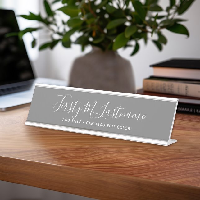 Name und Titel Kalligrafie - KANN Graue FARBE AUSS Schreibtischnamensplakette (Personalized Desk Sign with Name and Title - Custom Executive Name Plate)