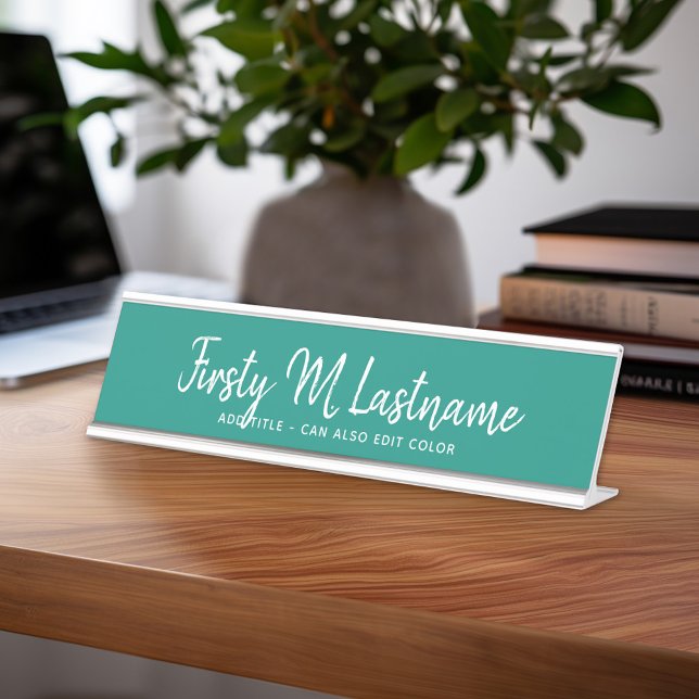 Name und Titel Kalligrafie - KANN grüne FARBE BEAR Schreibtischnamensplakette (Personalized Desk Sign with Name and Title - Custom Executive Name Plate)