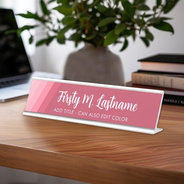 Name und Titel Kalligrafie - Retro Stripes Rose Schreibtischnamensplakette (Personalized Desk Sign with Name and Title - Custom Executive Name Plate)