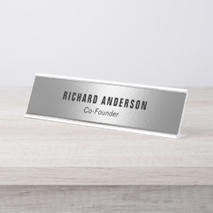 Name und Titel Modernes Silber Professional Schreibtischnamensplakette