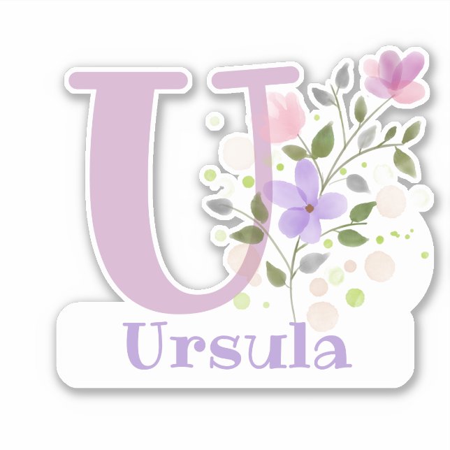 Name Ursula & Initial mit Blumendesign Aufkleber (Vorderseite)