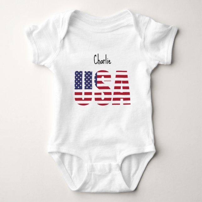 Name, USA, Adorable Newborn to 24mos Fine Jersey Baby Strampler (Vorderseite)
