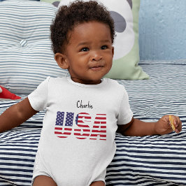 Name, USA, Adorable Newborn to 24mos Fine Jersey Baby Strampler
