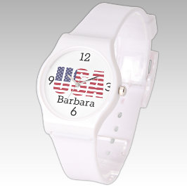 Name, USA Stars & Stripes White Silicone Strap Armbanduhr