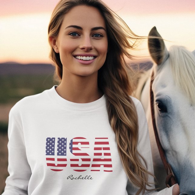 Name, USA Stencil Design, Basic Long Sleeve Frauen T-Shirt (Von Creator hochgeladen)