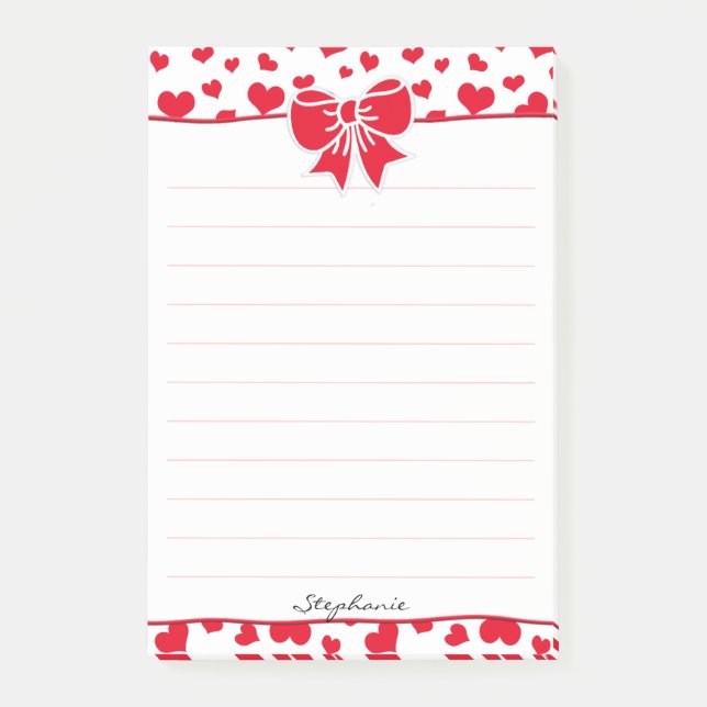 Name: Valentine Rote Herzen Random Muster Post-it Klebezettel (Vorderseite)