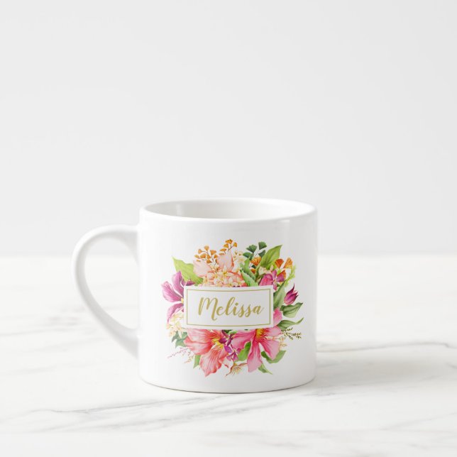 Name Vintage Blume Pink Pastel Espresso Tasse (Links)