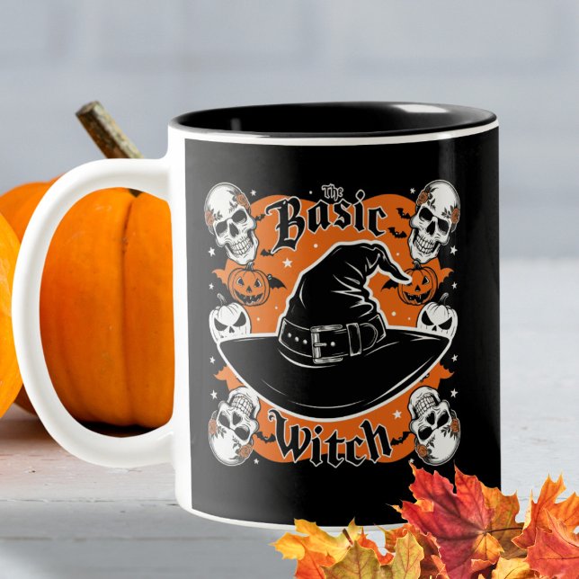 Name Vintages Skript Halloween Kürbislaterne Hexe Zweifarbige Tasse (Von Creator hochgeladen)