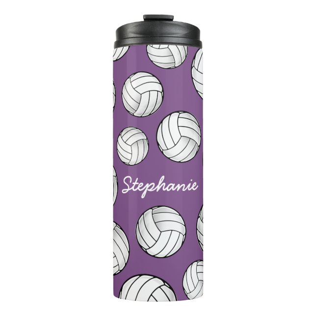 Name-Volleyball lila Thermosbecher (Vorderseite)