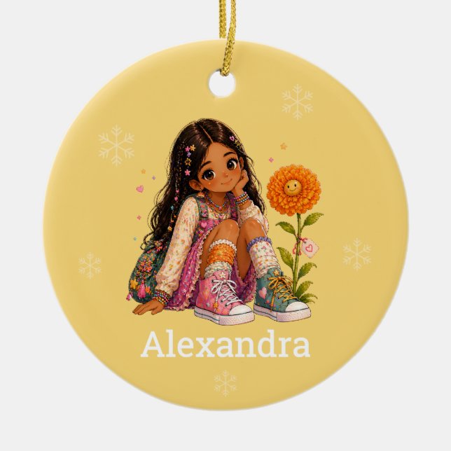 Name von Mädchen mit dunklen Haaren Keramik Ornament (Vorne)