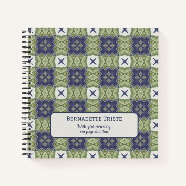 Name Wasserfarbe Abstrakt Square Geometric Blue Notizbuch (Vorderseite)