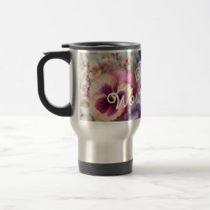 Name Wasserfarbe Vintage Stiefmütterchen Blume Pas Reisebecher