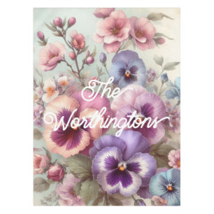 Name Wasserfarbe Vintage Stiefmütterchen Blume Pas Tischdecke