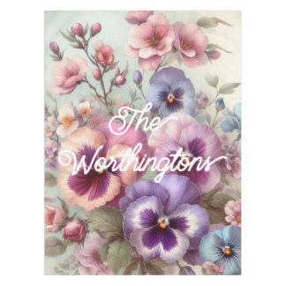 Name Wasserfarbe Vintage Stiefmütterchen Blume Pas Tischdecke