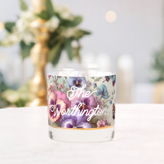 Name Wasserfarbe Vintage Stiefmütterchen Blume Pas Whiskyglas
