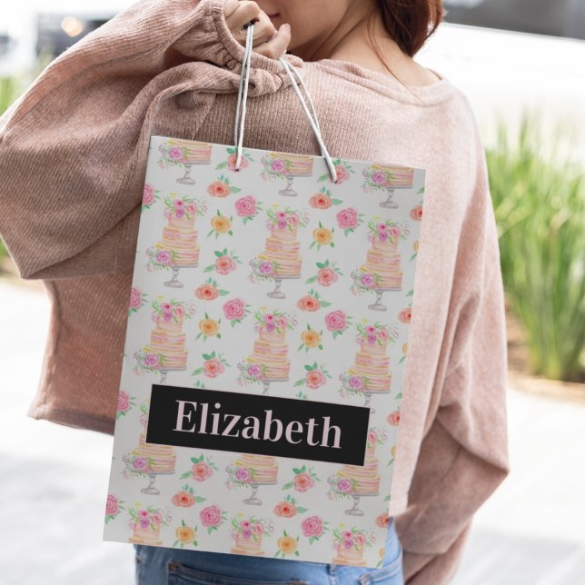 Name Wasserfarbener Kuchen mit Rose Muster Mittlere Geschenktüte (Von Creator hochgeladen)