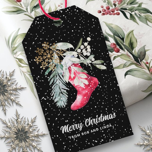 Name Watercolor Eleganter Strumpf Script Holiday Geschenkanhänger (Von Creator hochgeladen)