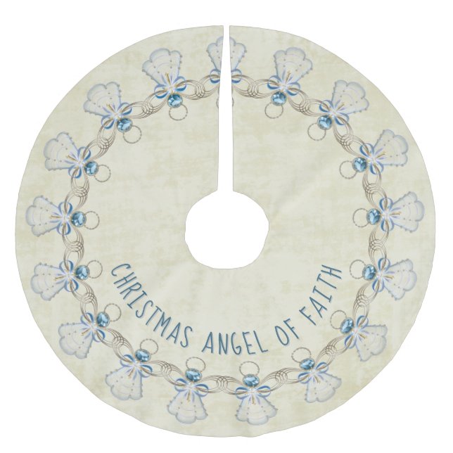 Name: Weihnachtsgel des Glaubens Blau/Creme Polyester Weihnachtsbaumdecke (Vorderseite)