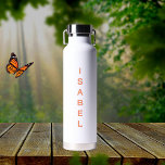 Name weiß trinkflasche<br><div class="desc">Weißer Hintergrund. Personalisieren Sie Ihren Namen und fügen Sie ihn hinzu. Pfirsichfarbene Buchstaben.</div>