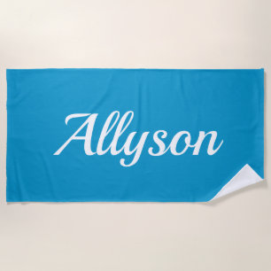 Name, weiße Schrift / Blau personalisieren Strandtuch