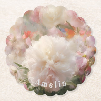 Name Weiße und rosa Pfingstrosen Aquarellmalerei Untersetzer
