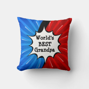 Name Welten ändern Bestes Großvater Red Blue Comic Kissen