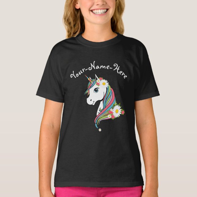 Name White Daisies Rosa Blume einhorn hinzufügen T-Shirt (Vorderseite)