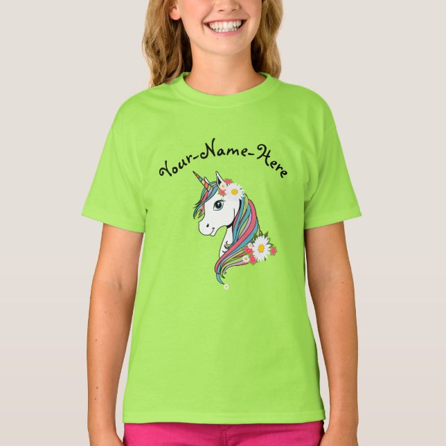 Name White Daisies Rosa Blume einhorn hinzufügen T-Shirt (Vorderseite)