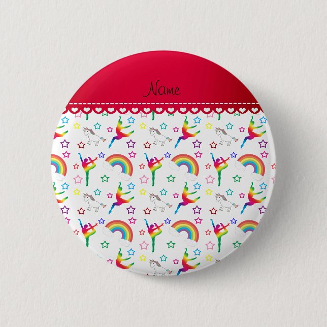Name White Gymnastics Regenbows unicorns Button (Vorderseite)