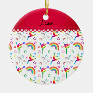 Name White Gymnastics Regenbows unicorns Keramikornament