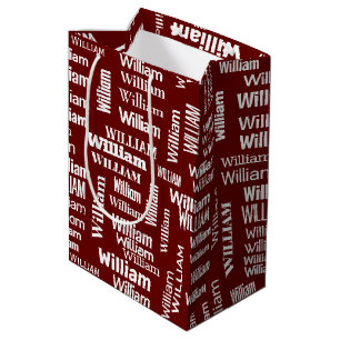 Name White WILLIAM auf Maroon Mittlere Geschenktüte